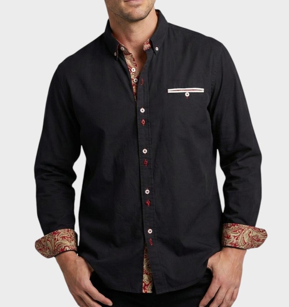 Coofandy Mens XL Button Front Black Long Sleeve Shirt Cotton Polyester
